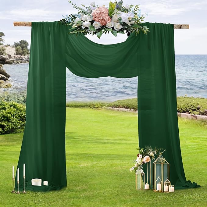 SiinvdaBZX 2 Panels Wedding Arch Draping Fabric 30" x 240" Emerald Green Polyester Chiffon Fabric for Multiple Occasions