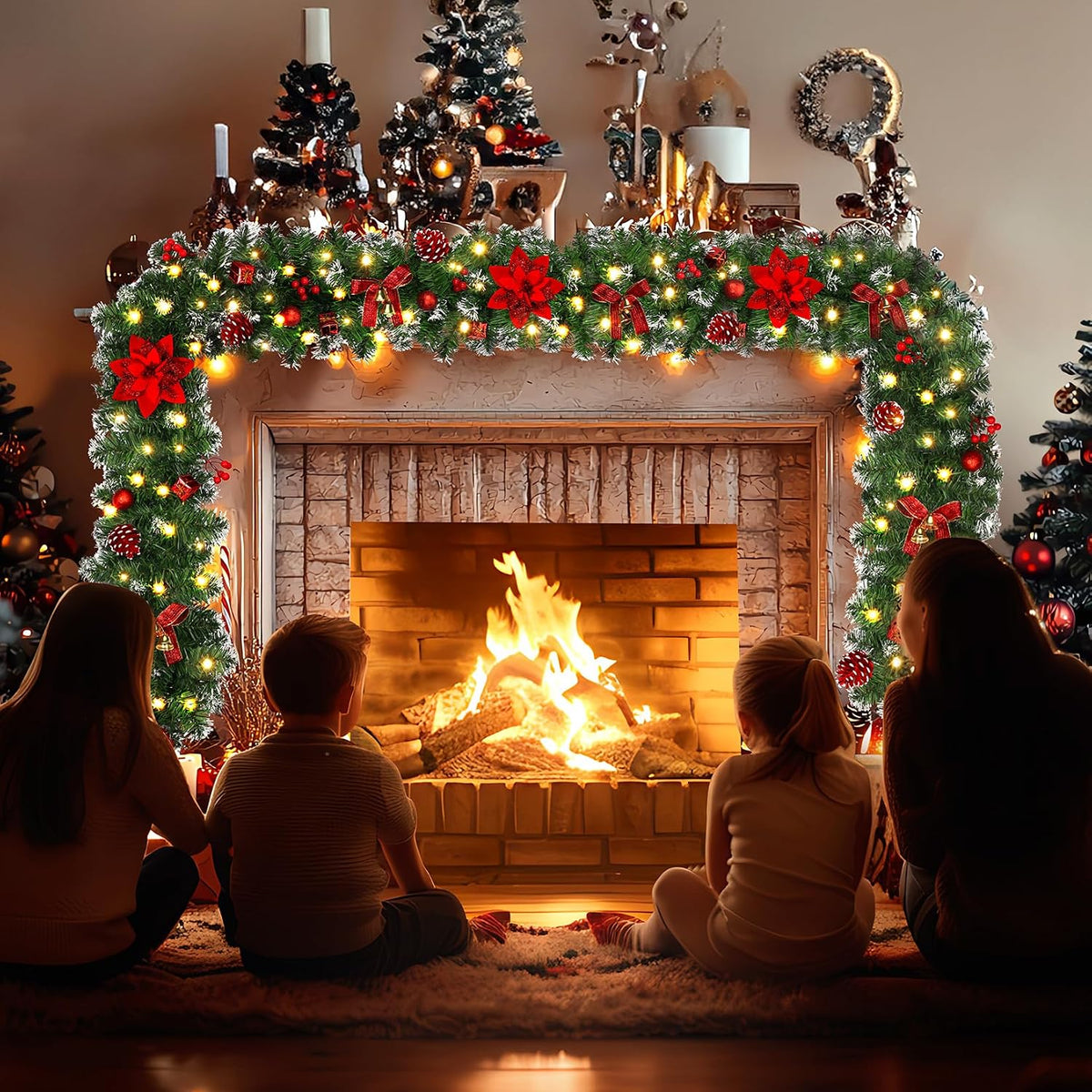doiown christmas garland with lights,9ft prelit christmas garland shown in use
