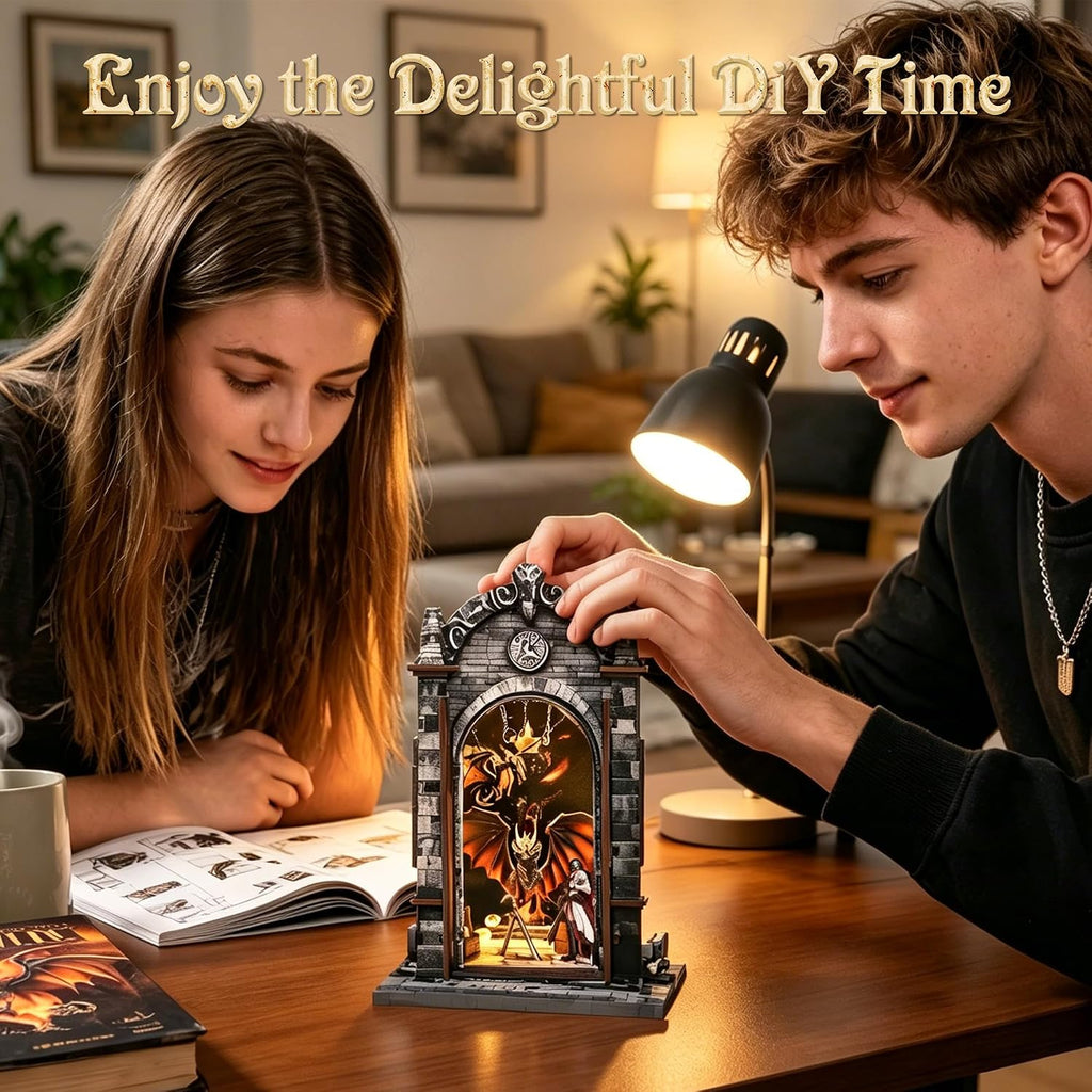book nook kit for adult, dragon adventure led, close-up detail