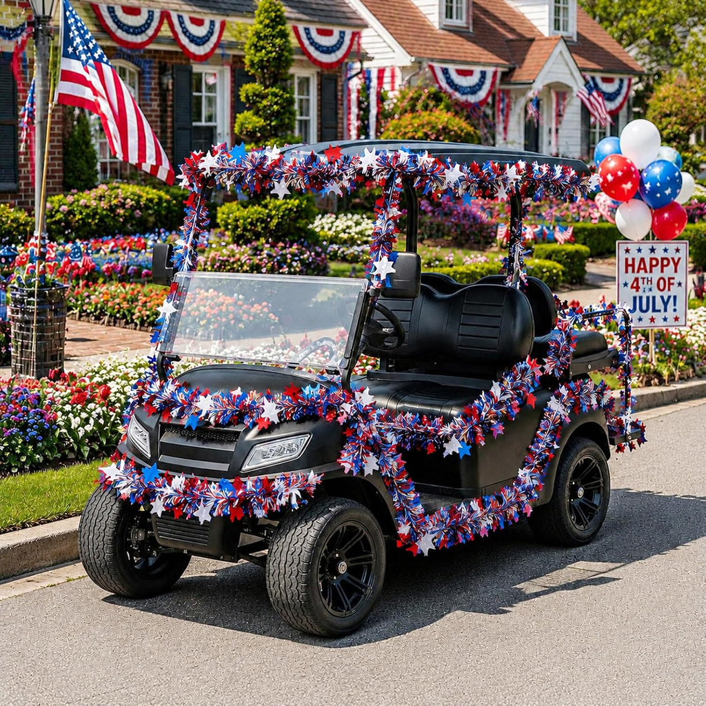 52.5Ft 4th of July Garland, Patriotic Red White and Blue Star Glitter Tinsel Twist Garland, 4th of July Decorations for Car Bike Golf Cart Independence Day Memorial Day Decor