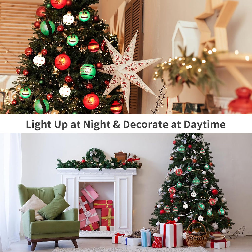 AIRIVO Grinch Christmas Tree Ball Ornaments with Lights 28ft, 25 Bulb Shatterproof String Lights End to End Connectable for Indoor & Covered Outdoor Christmas Decor