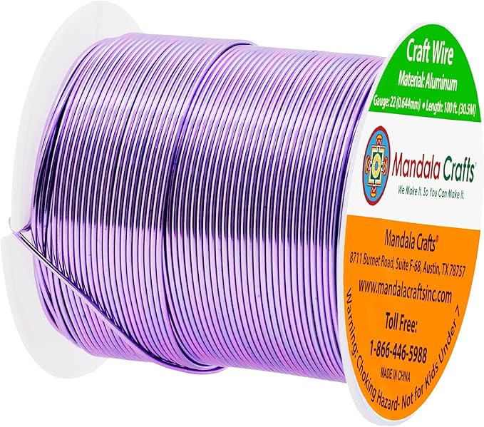 Mandala Crafts 22 Gauge Anodized Aluminum Craft Wire for Jewelry Making - 100 FT Colored Flexible Lavender Wire - Bendable for Bonsai Armature Crafting Sculpting