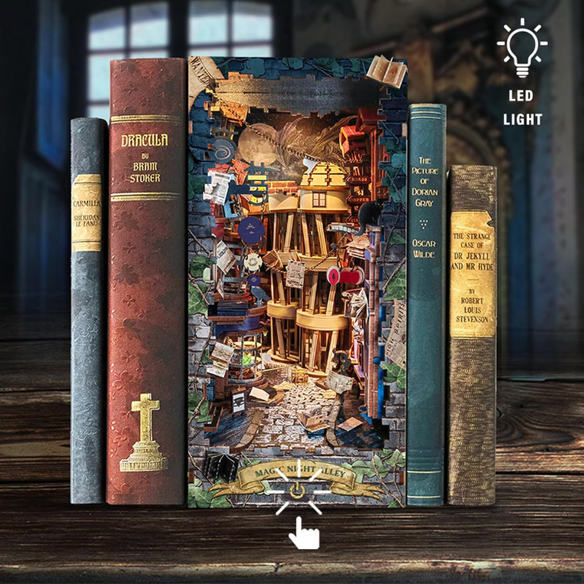 book nook magic night alley diy miniature house, close-up detail