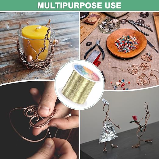 2-Rolls 0.3mm Jewelry Wire, 28 Gauge 328FT Craft Wire Copper Beading Wire for Jewelry Making/Planting/Weaving/DIY Crafting, Soft Metal Wires [100M, Light Golden]