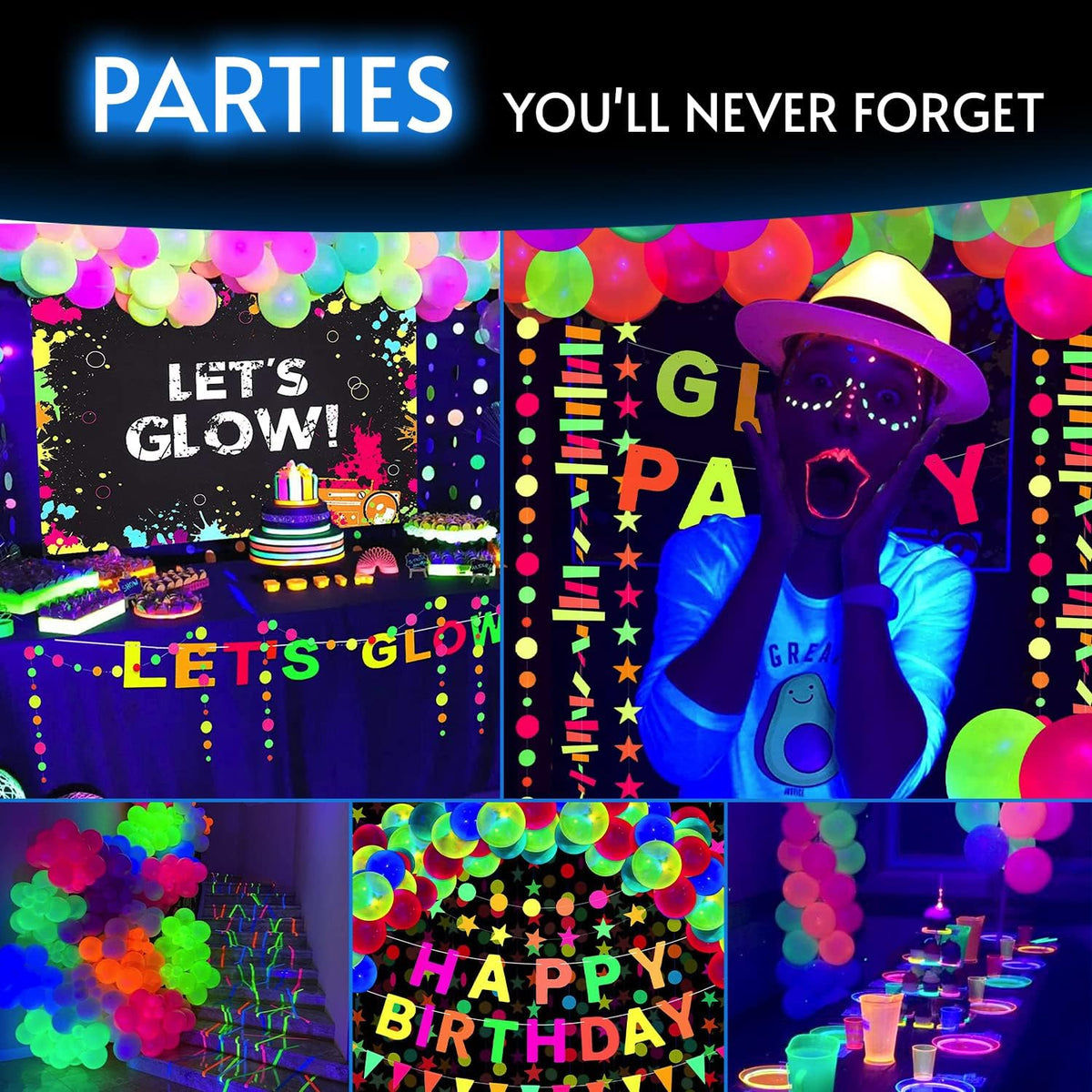 Glow King Black Light Reactive Neon Balloons | Glow In The Dark Latex Balloon...