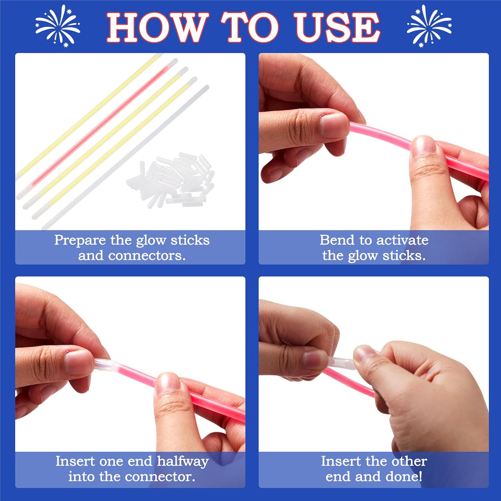 JOYIN 72 Pcs 4th of July Glow Sticks with connectors, Red White Blue Glow in the Dark Bracelets for Kids Adults, Patriotic LED Light Up Toys for Independence Day, Memorial Day, Party Favors