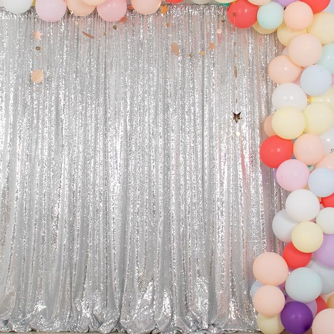 ShinyBeauty Silver Sequin Backdrop 10x10FT, Seamless, Non-Through, Includes 1pc, for Photography, Wedding, Baby Birthday Party, Event Decoration