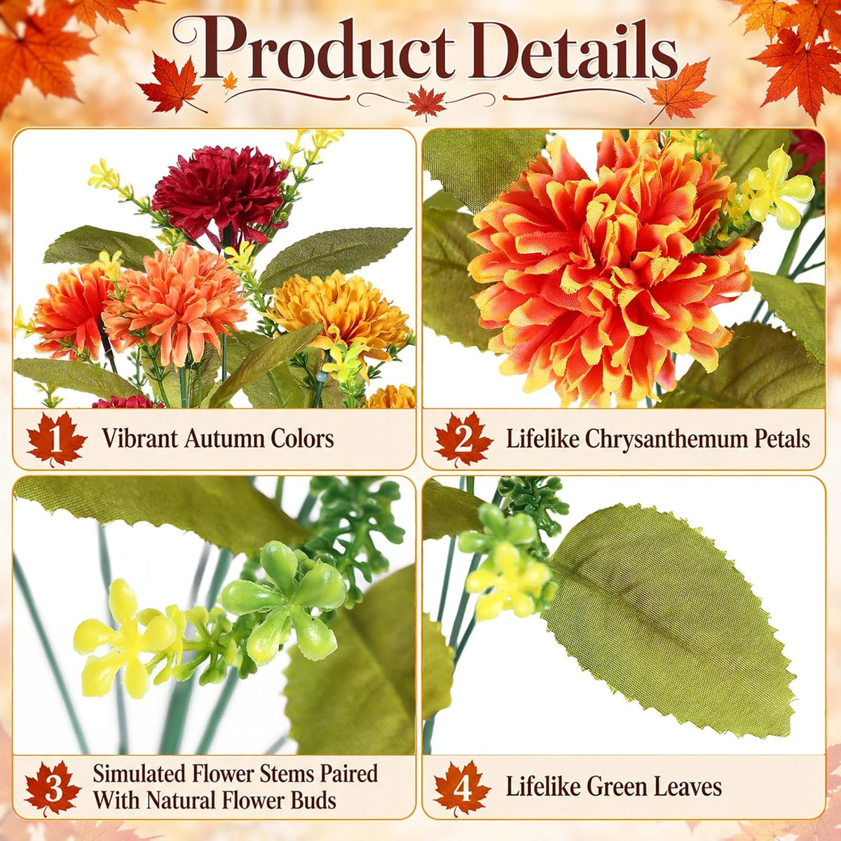 homshiam 8 bunches artificial fall flowers, 64 heads, close-up detail