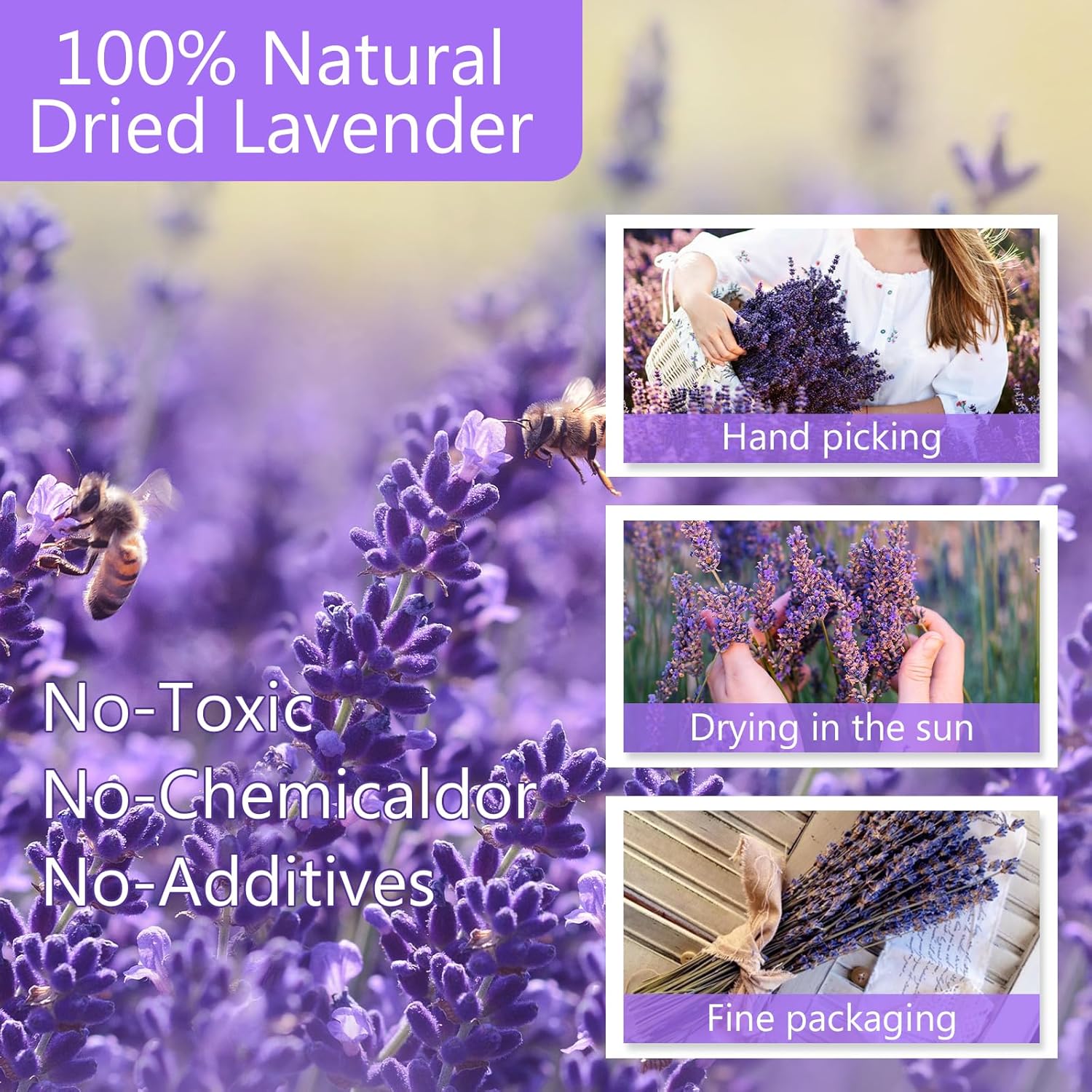 Dried Lavender Bundles, Uieke Natural Dried Lavender Flowers 280-300 Stems 16“ for Home Weeding Decoration Flower Arrangements Home Fragrance 2 Bundles