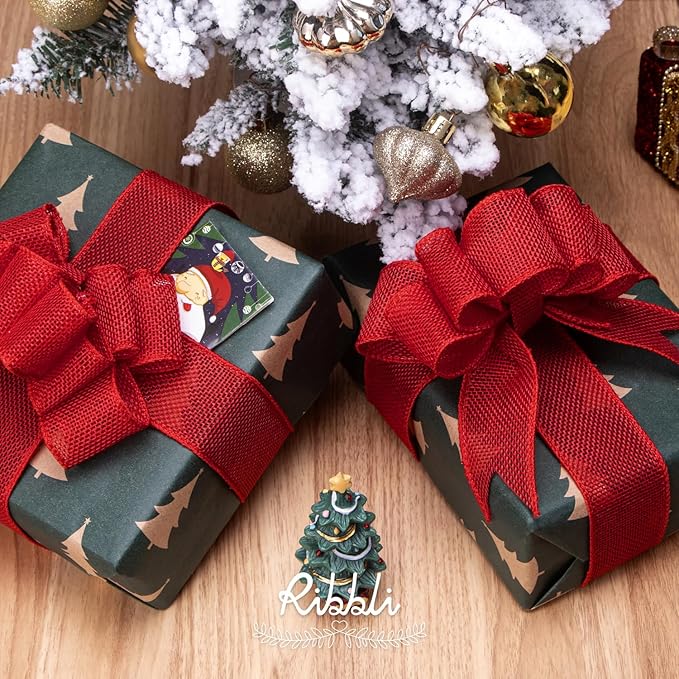 Ribbli Red Burlap Wired Ribbon, 1-1/2” Inch x Continuous 20 Yard, Red Wired Ribbon for Wreaths,Big Bows,Tree Decoration,Outdoor Decoration