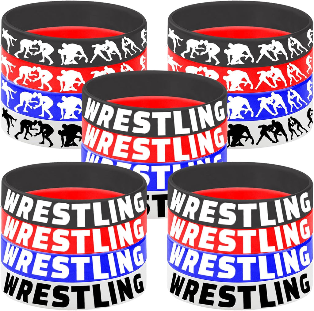 24PCS Wrestling Rubber Silicones Wristbands Wrestling Match Themed Birthday Grapple Party Favors Decorations