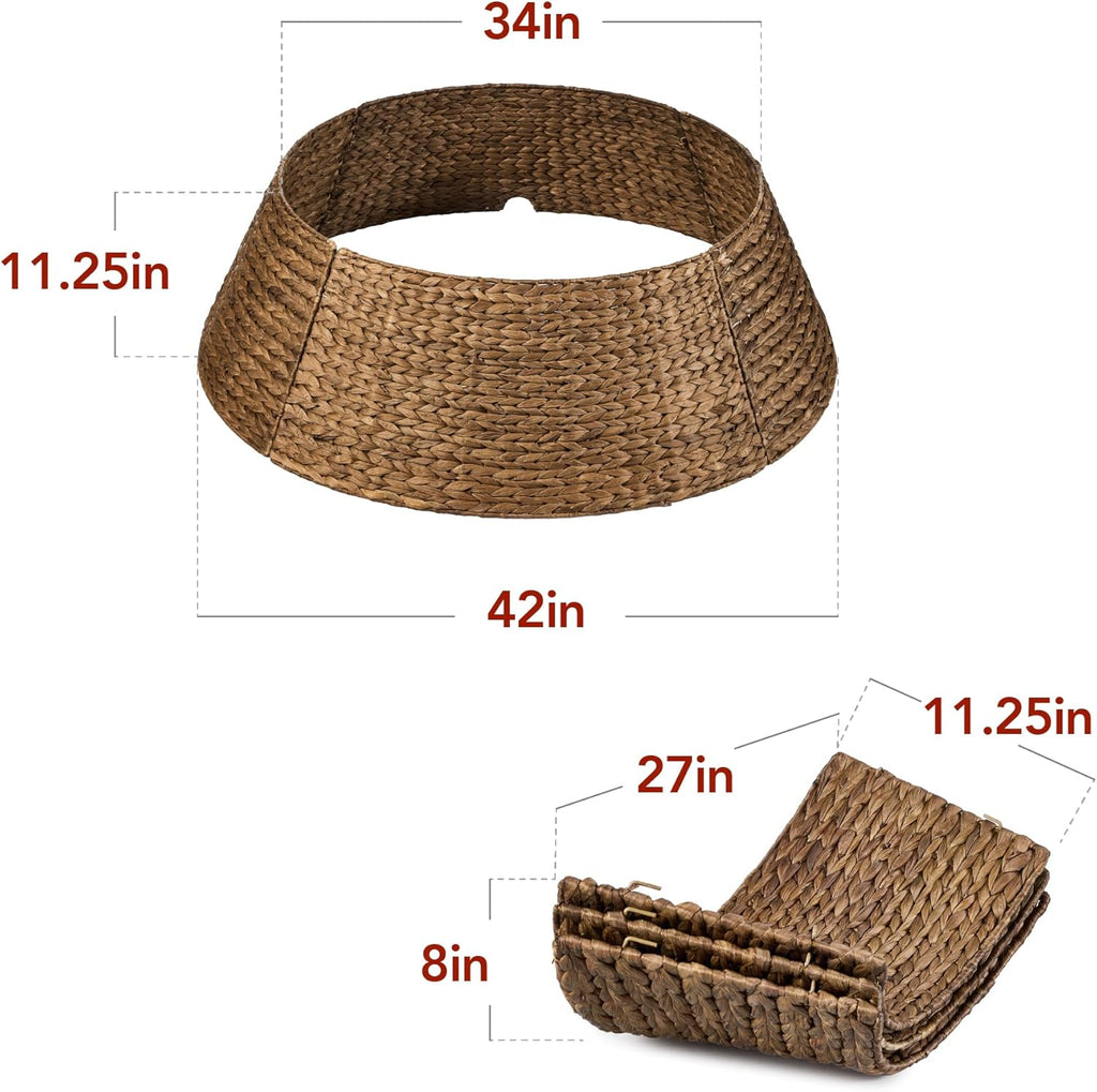 Best Choice Products 42in Christmas Tree Collar, Woven Hyacinth 4-Piece Holiday Rattan Tree Skirt Accessory for Home w/Cord Cut-Out - Chestnut