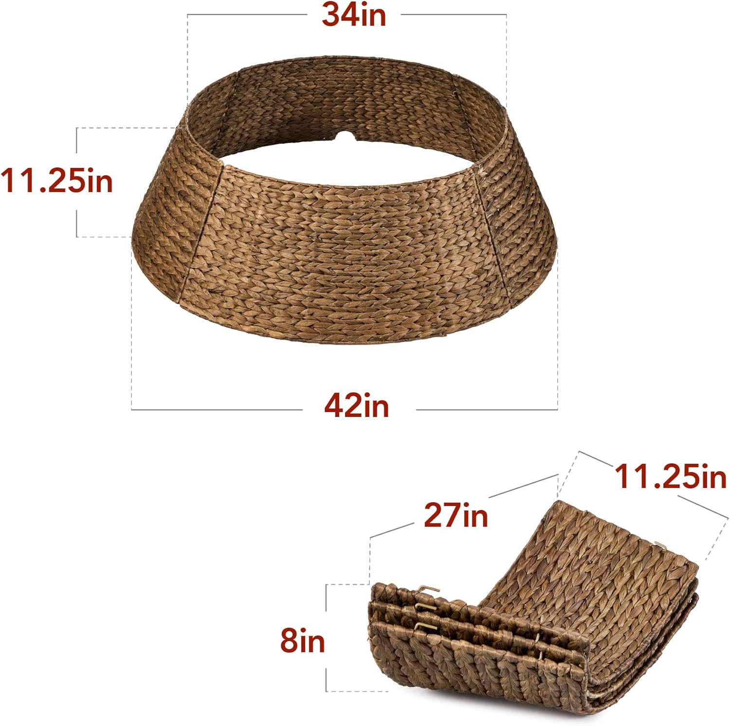 Best Choice Products 42in Christmas Tree Collar, Woven Hyacinth 4-Piece Holiday Rattan Tree Skirt Accessory for Home w/Cord Cut-Out - Chestnut