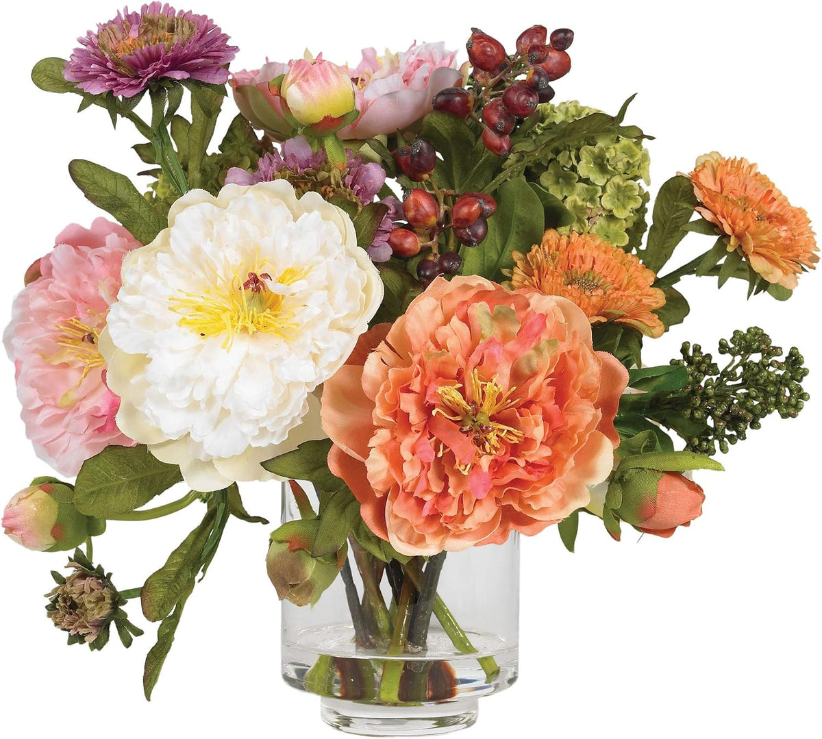 nearly natural 10 in artificial peony arrangement in, main product view