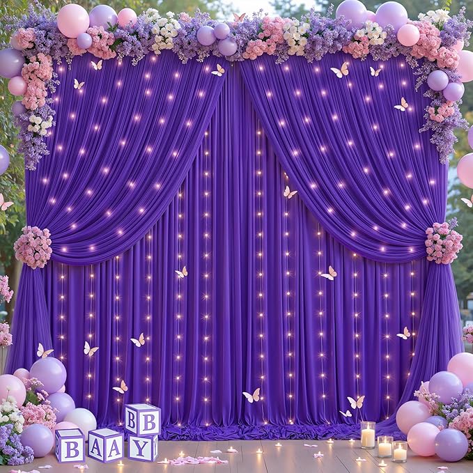 Purple Tulle Backdrop Curtain for Parties Wedding,10ft x 10ft Wrinkle Free Curtain Backdrop,2 Layer Drapes for Backdrop,Polyester Wedding Back Drop for Bridal Shower Birthday Baby Shower Photography