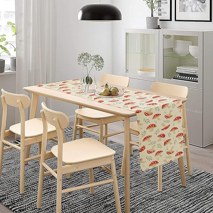 Mushroom Table Runner,Vintage Plant Print Table Runner for Kitchen Dining Table Home Party Decoration 13x108 Inch