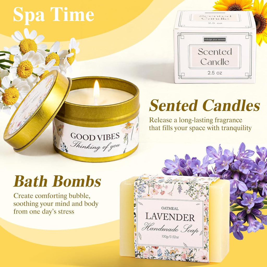 Get Well Soon Gifts for Women, Sunflower Birthday Gifts Women Mom Wife | Care Package Spa Gifts with 30 Affirmation Cards Jar Flower, Sympathy Gift Box, Christmas Gift Baskets for Woman