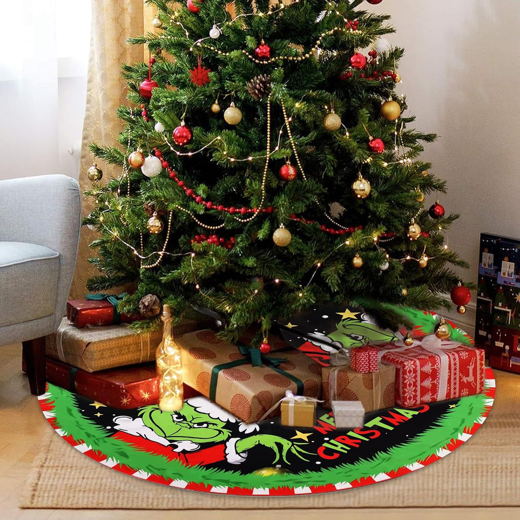 Christmas Tree Skirt Christmas Decorations Soft Red Green Christmas Decor Mat for Xmas Holiday Decorations 48"