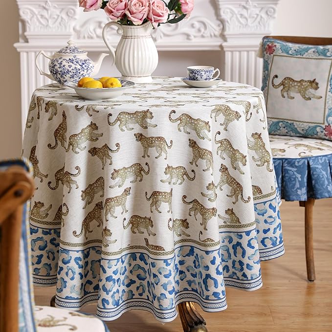 patdrea Designer Linen Table Cloth for Round Table,Leopard Animal Soft Breathable Tablecloth,Dacorative Cover for Kitchen Dining,Parties,Christmas,Thanksgiving,Tea Party,Diameter 67"-from