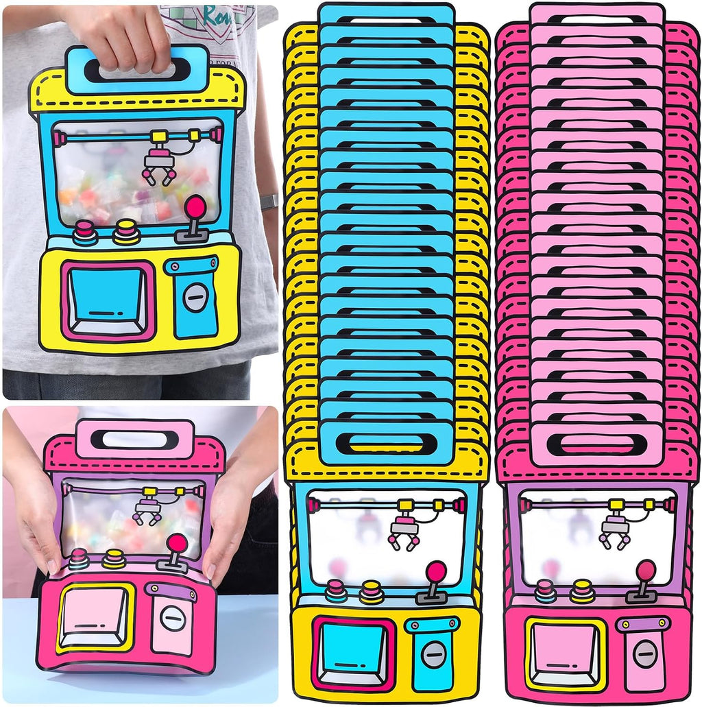 Yeyeplum 40 Pcs Goodie Bags Stuffers for Kids Birthday Goodie Bags Cartoon Snack Candy Treat Party Favor Plastic Gift Handbags Bulk with Handle for Back to School Supplies(12 x 8.8 Inch,Game Style)