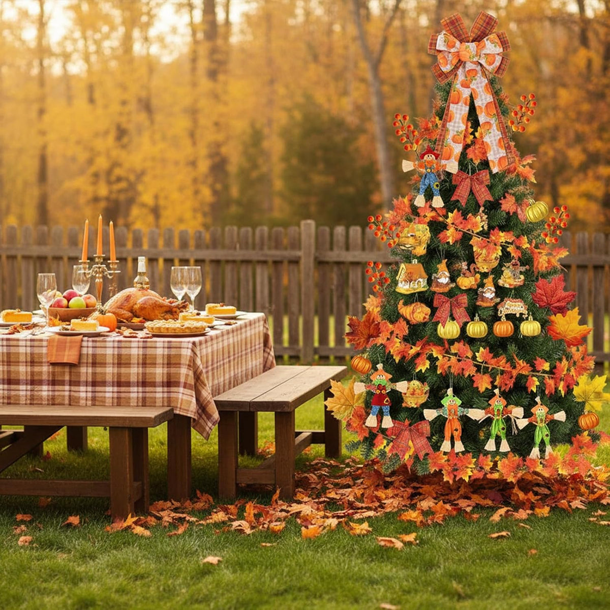 56 Pcs Thanksgiving Fall Tree Ornaments Decorations Large Fall Wreath Bows Tr...