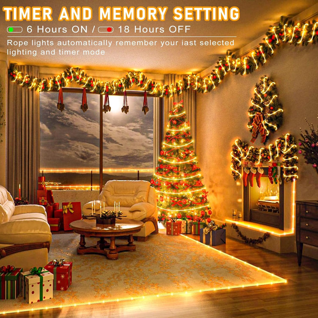 66FT 200 LED Rope Lights for Outside, Warm White Christmas Lights Outdoor | Plug in Connectable Flexible Tube Lights Indoor for House Bedroom Patio Pool Landscape Camping Party Decorations