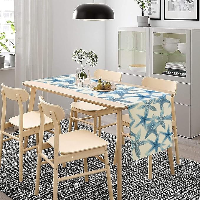 Starfish Plaid Table Flag Green Plaid and Marine Life Starfish Kitchen Table Flag Suitable for Birthday Party Restaurant Decoration Outdoor Picnic 13 * 90 Inch