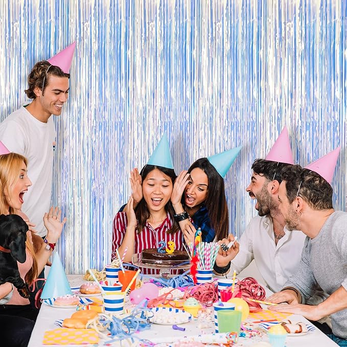 2 Pack Iridescent Party Decorations Foil Fringe Tinsel Backdrop Glitter Curtains Shimmer Wall Backdrop 70s 80s 90s Disco Theme Party Decorations Happy Birthday Easter Graduation Supplies