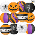 ADLKGG Halloween Party Decorations, Black Orange Purple Hanging Spider Bat Pumpkin Skeleton Paper Lantern for Halloween Birthday Decorations, Trick-or-Treating Events, Wedding,Garden Home Decor, 12pcs