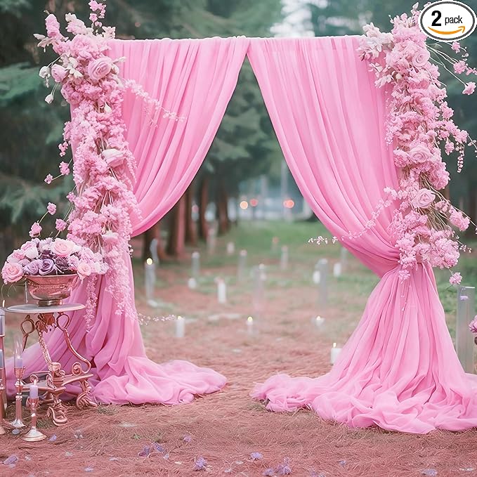 10ft x 10ft Pink Backdrop Curtains, Wrinkle-Free Sheer Chiffon Fabric Photo Backdrop Drapes for Wedding Arch Party Ceremony Stage Photography Decorations