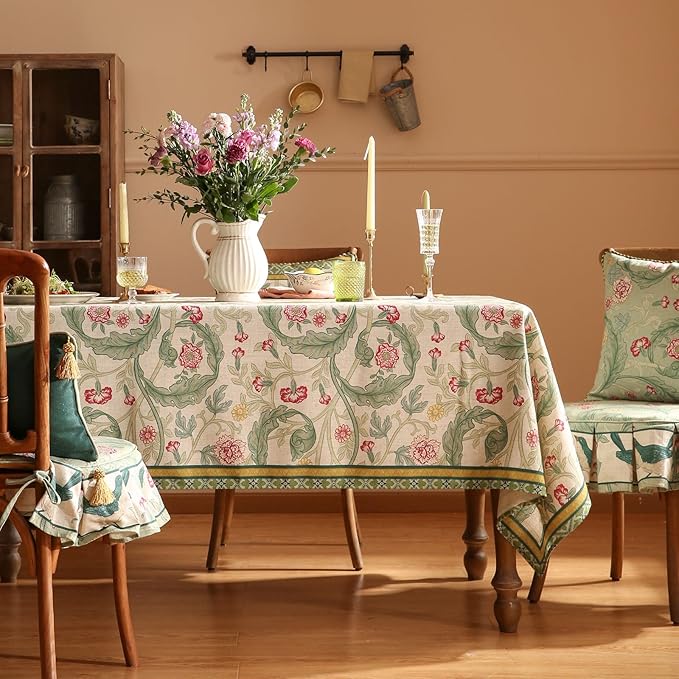 patdrea Designer Linen Small Green Square Tablecloth,Leaves Pattern Floral Durable Vintage Table Cloth,Decoration Table Cover for Kitchen Dining Christmas,Thanksgiving,Tea Party,55"x55"-Cecilia a