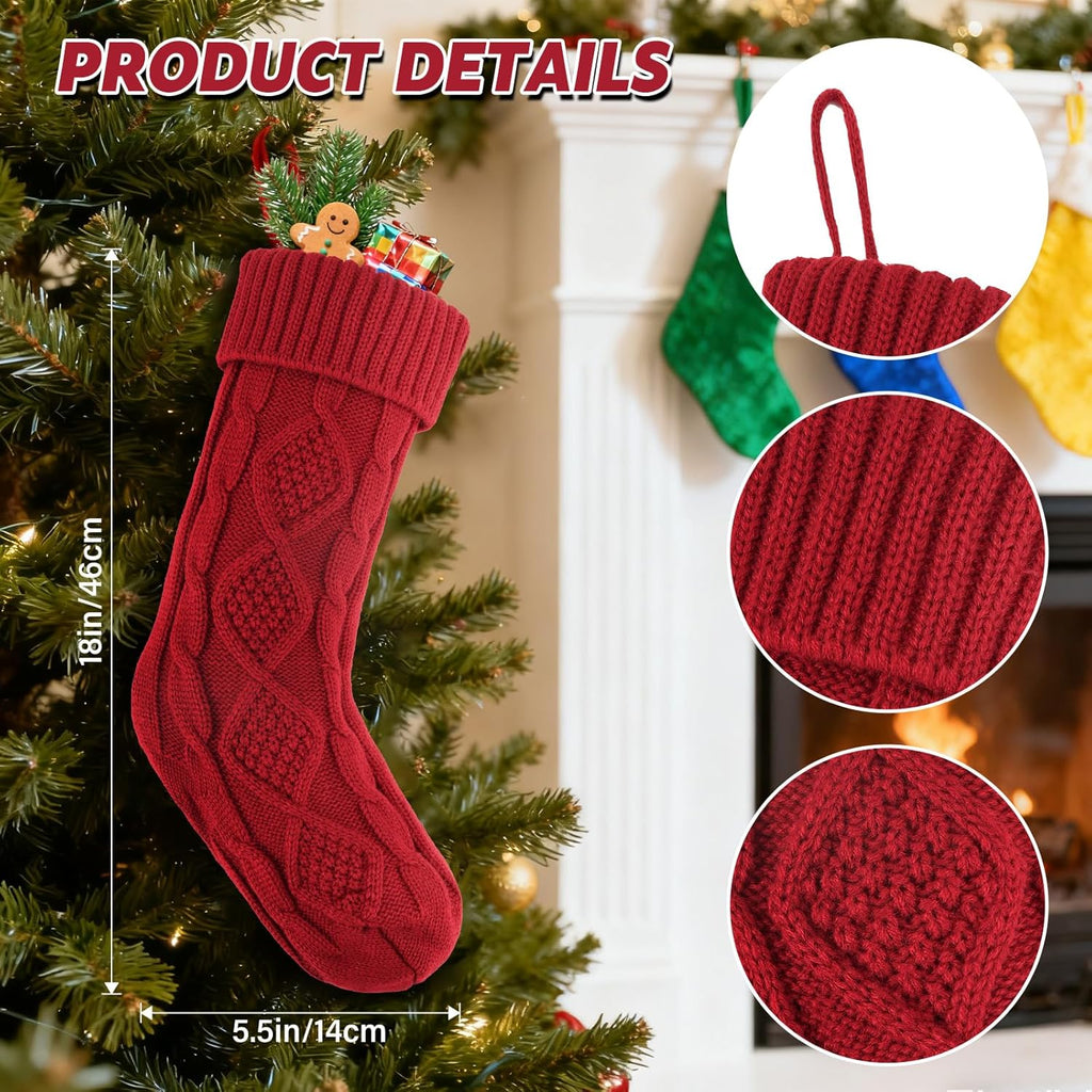 6PACK LumaBria18Inch Cable Knitted Personalized Christmas Stockings, Personalized Hanging Stockings for Holiday Party, Christmas Tree, and Family Home Decor in Red, White, Green