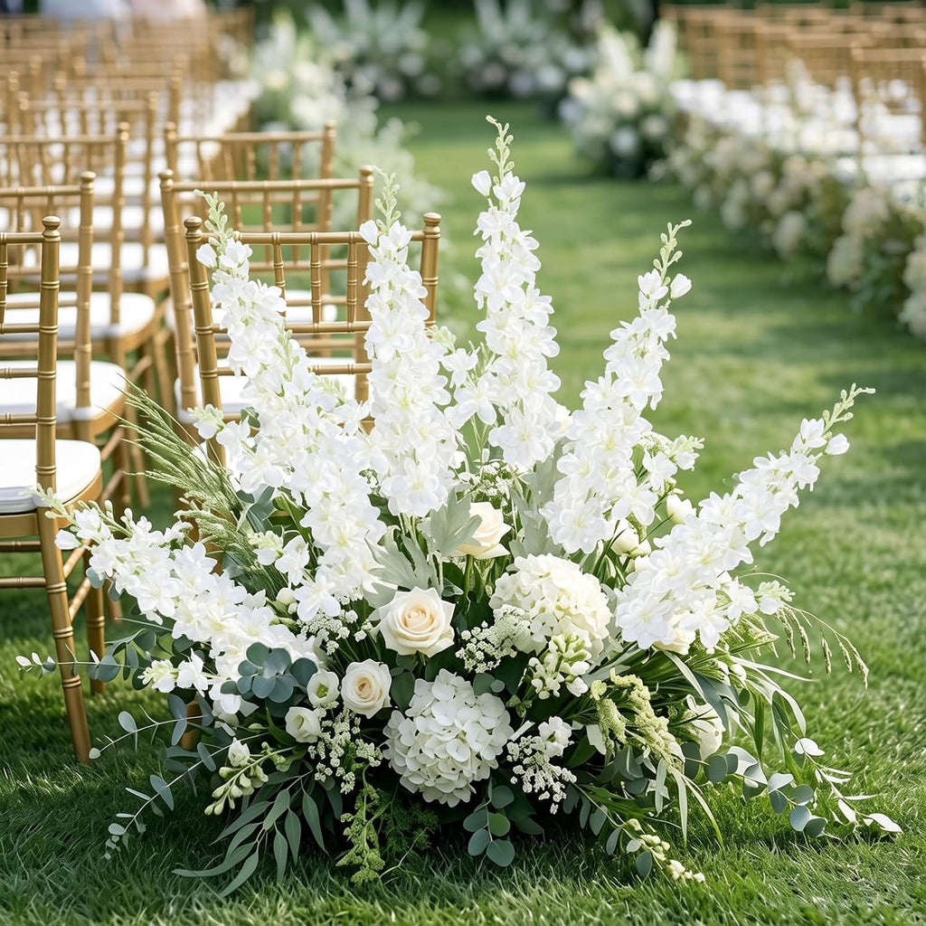 white delphinium artificial flowers 33.5" long stem wedding shown in use
