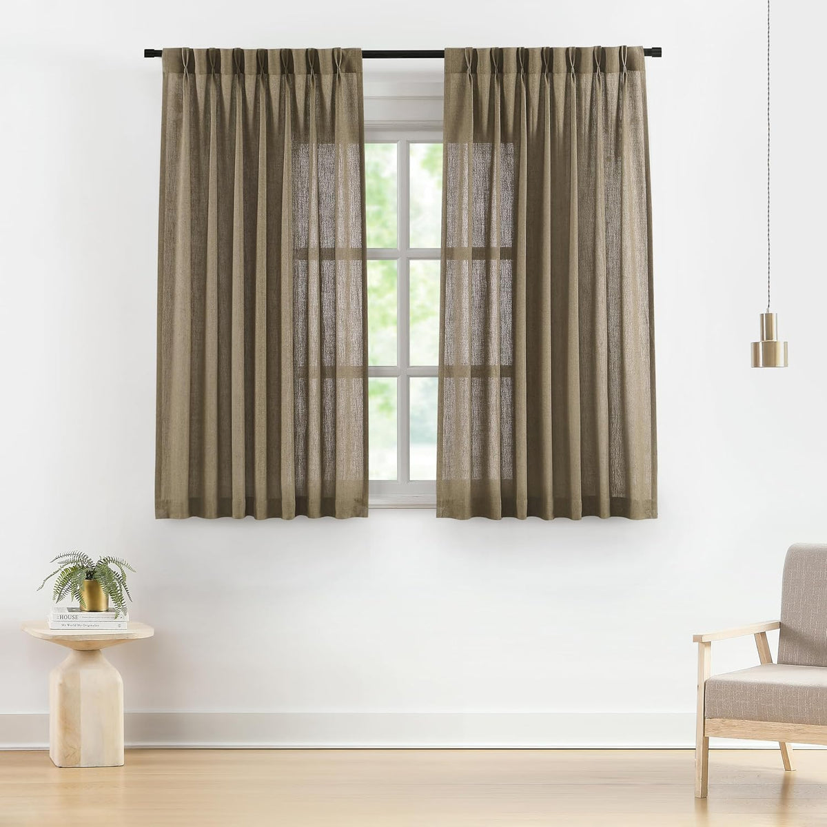 vision home brown linen pinch pleated semi sheer, main product view