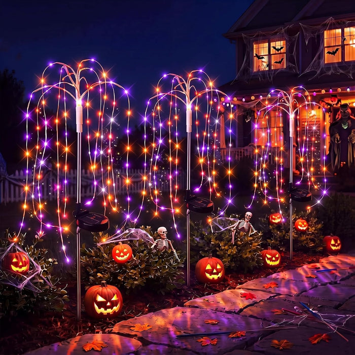 Tujoe 3 Pcs Halloween Solar Willow Lights Firework Light, Purple Orange