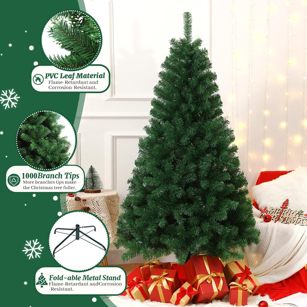 6ft artificial christmas tree, xmas tree with 1,000 shown in use