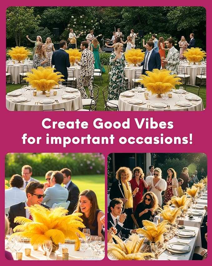 NEWONG 30pcs Gold Ostrich Feathers Natural Bulk 9-12inch(23-30cm) Vase Craft Wedding Home Party Centerpieces Christmas Day Decoration