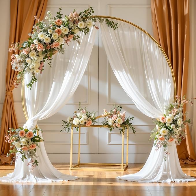 PARTISKY Wedding Arch Draping Fabric,1 Panel 18FT White Drapes Chiffon Fabric Drapery Decorations for Ceremony Reception Party Ceiling Backdrop