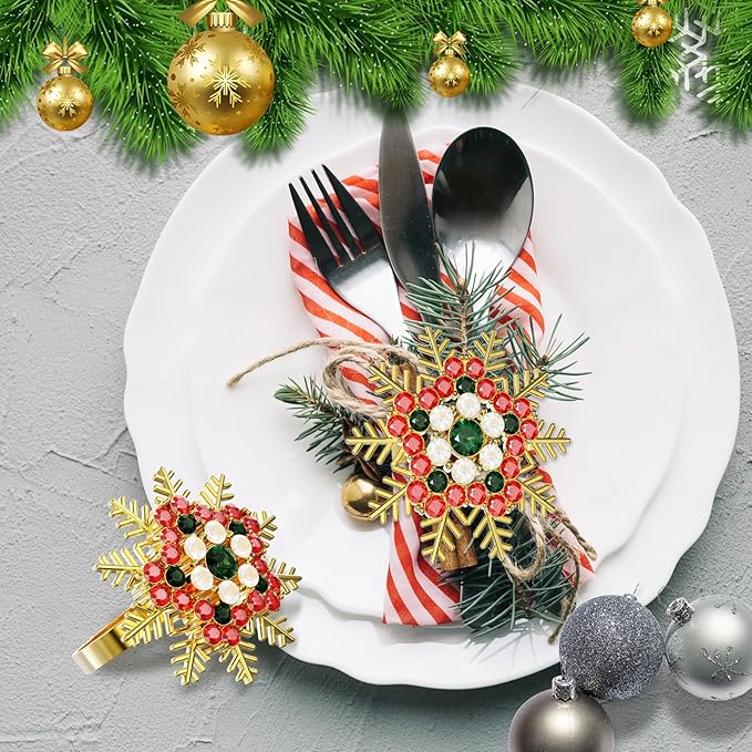 Halatool Set of 6 Christmas Napkin Rings Colorful Snowflake Napkin Holder for Christmas Thanksgiving Holiday Party Table Decoration