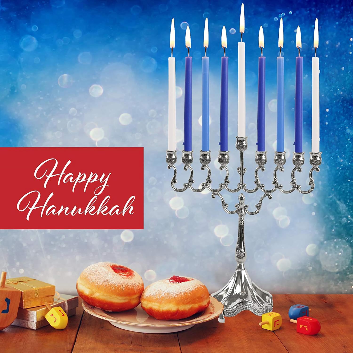 The Hanukkah Company Long Chanukah Candles, Diameter Fits Most Menorahs, Premium Quality Wax - Blue and White for All 8 Nights - Count 45, Standard Size