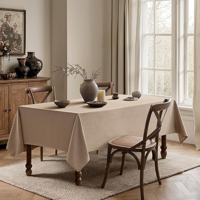 MIULEE Brown Linen Tablecloth 52x70 Inch Rectangle Table Cloth Waterproof,Stain Resistant & Wrinkle Resistant for Dining Party Wedding