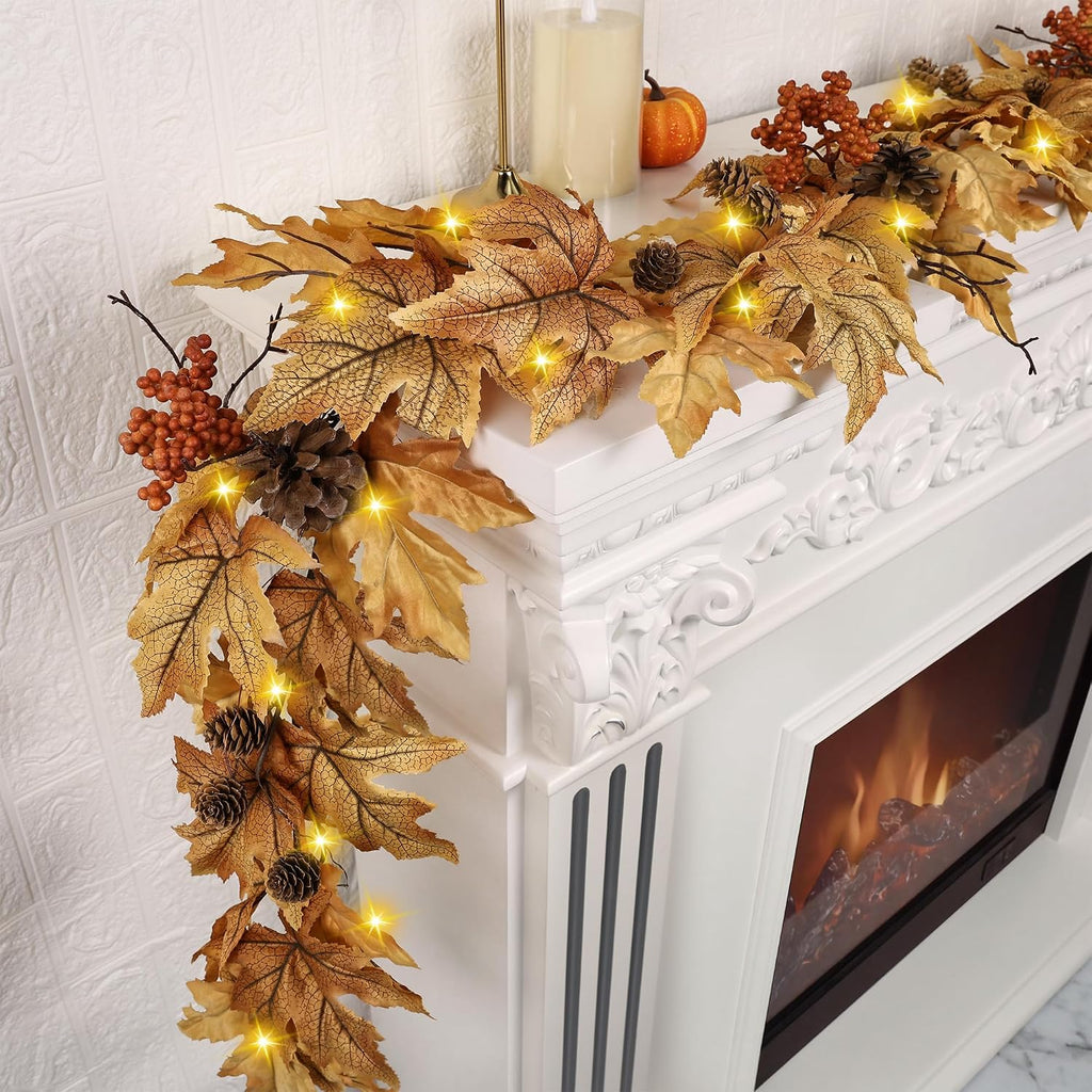 6ft lighted fall garland with 30 lights &, main product view