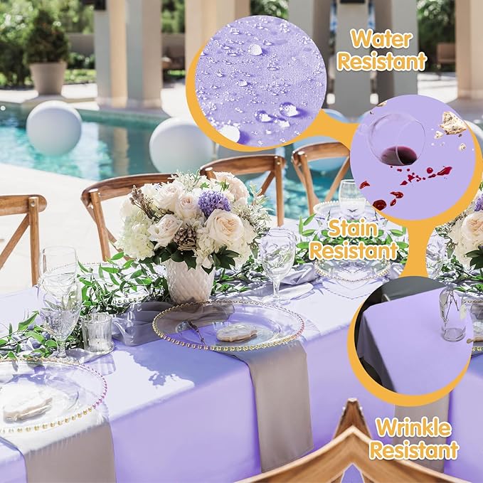 BRILLMAX 8 Pack Lavender Tablecloths for 8 Foot Rectangle Tables 60 x 126 Inch - 8ft Rectangular Bulk Linen Polyester Fabric Washable Cloth Cover for Wedding Reception Banquet Birthday Party