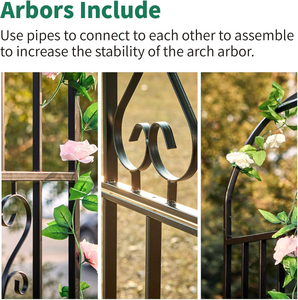 metal garden archway, 100"h x 45"w curved arbor, front angle view
