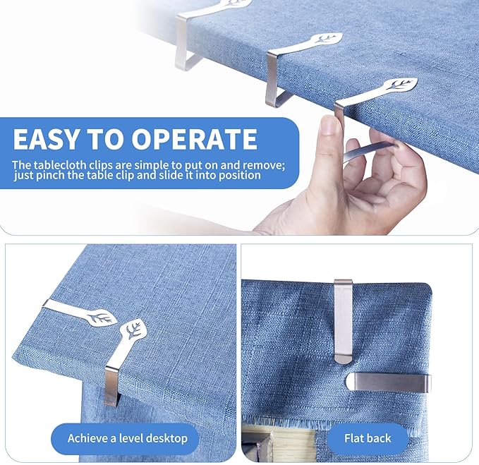 Tablecloth Clips 12 Pack, Heavy Duty Stainless Steel Picnic Table Cloth Holder Clips, Windproof Tablecloth Clips for Outdoor Tables, Perfect for Restaurant Parties, Weddings, Camping