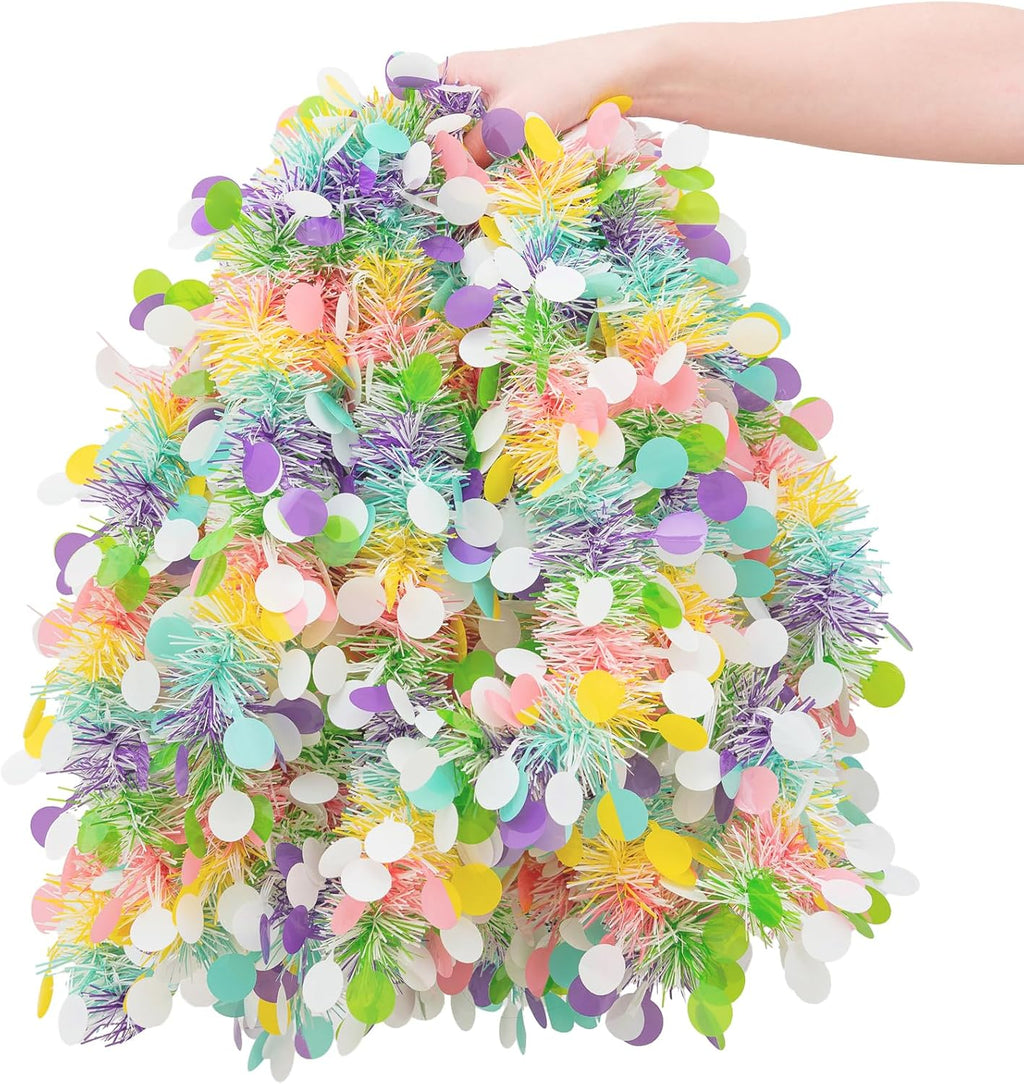 33FT Easter Tinsel Garland Colorful Metallic Twist Foil Tinsel Garland with Confetti Spring Hanging Garland for Easter Party Door Tree Indoor Outdoor Decoration