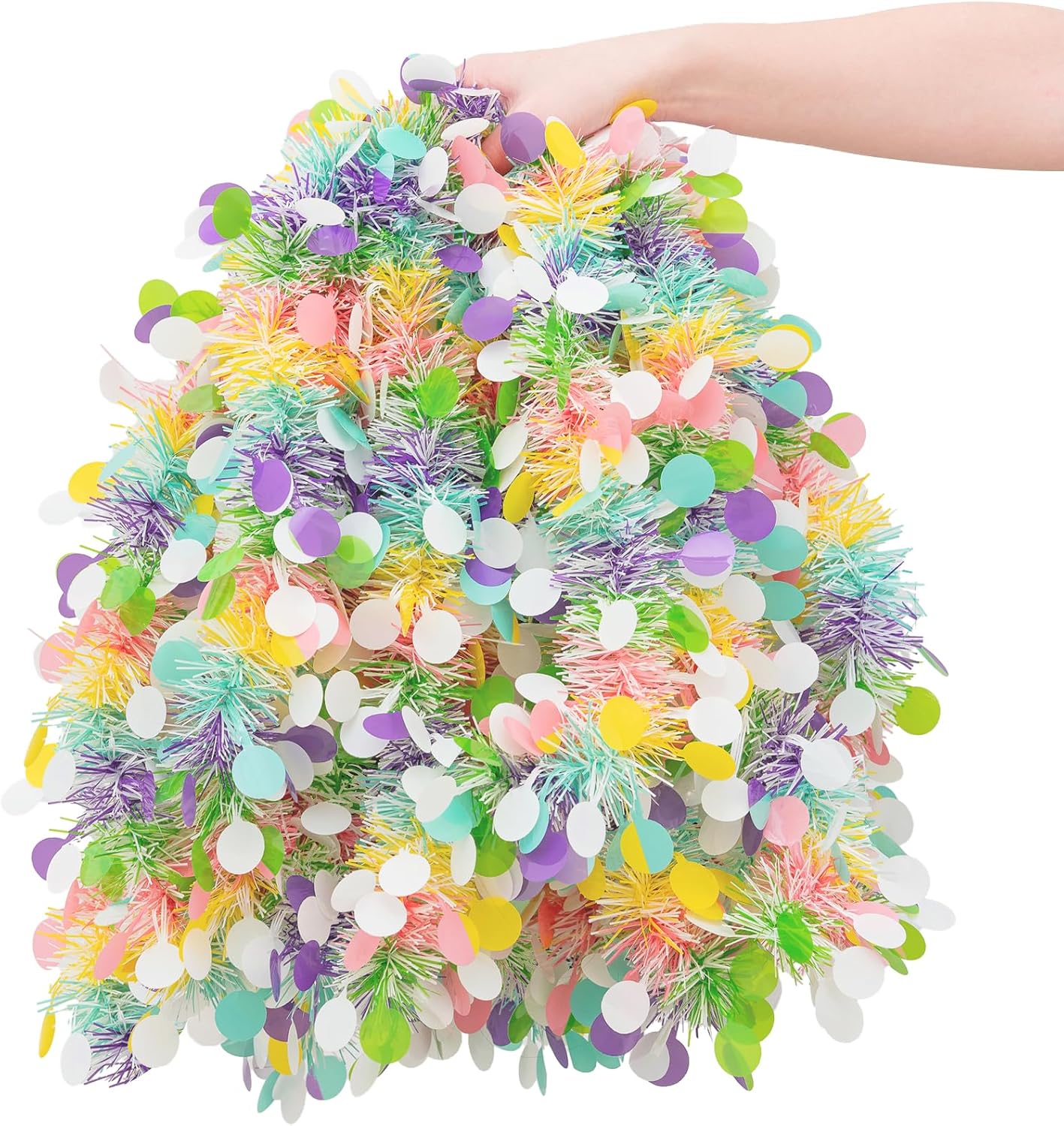 33FT Easter Tinsel Garland Colorful Metallic Twist Foil Tinsel Garland with Confetti Spring Hanging Garland for Easter Party Door Tree Indoor Outdoor Decoration