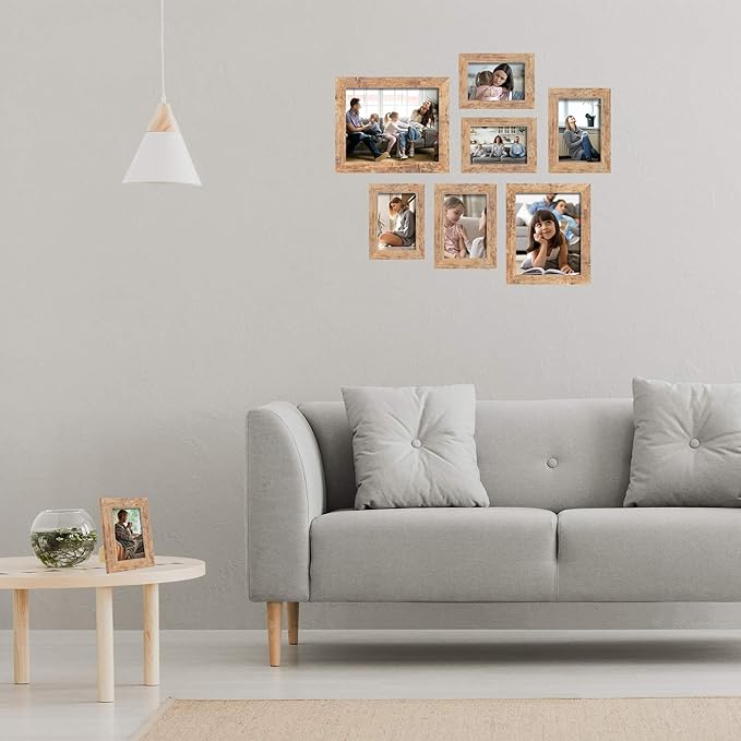 4x6 Picture Frame Set of 4, High Definition Real Glass Rustic Brown Frame, 4 x 6 Wood Photo Frames for Tabletop Display and Wall Mounting