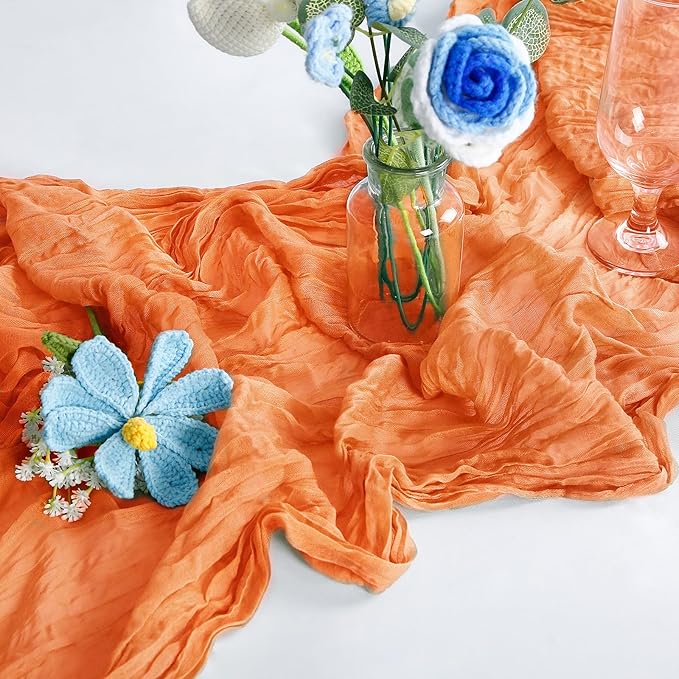 10-Pack Orange Cheesecloth Table Runners – 10FT (35x120 Inch) Boho Rustic Gauze Fabric Cheese Cloth Table Runner for Weddings, Baby Showers, Bridal Shower, Farmhouse & Birthday Party Decor