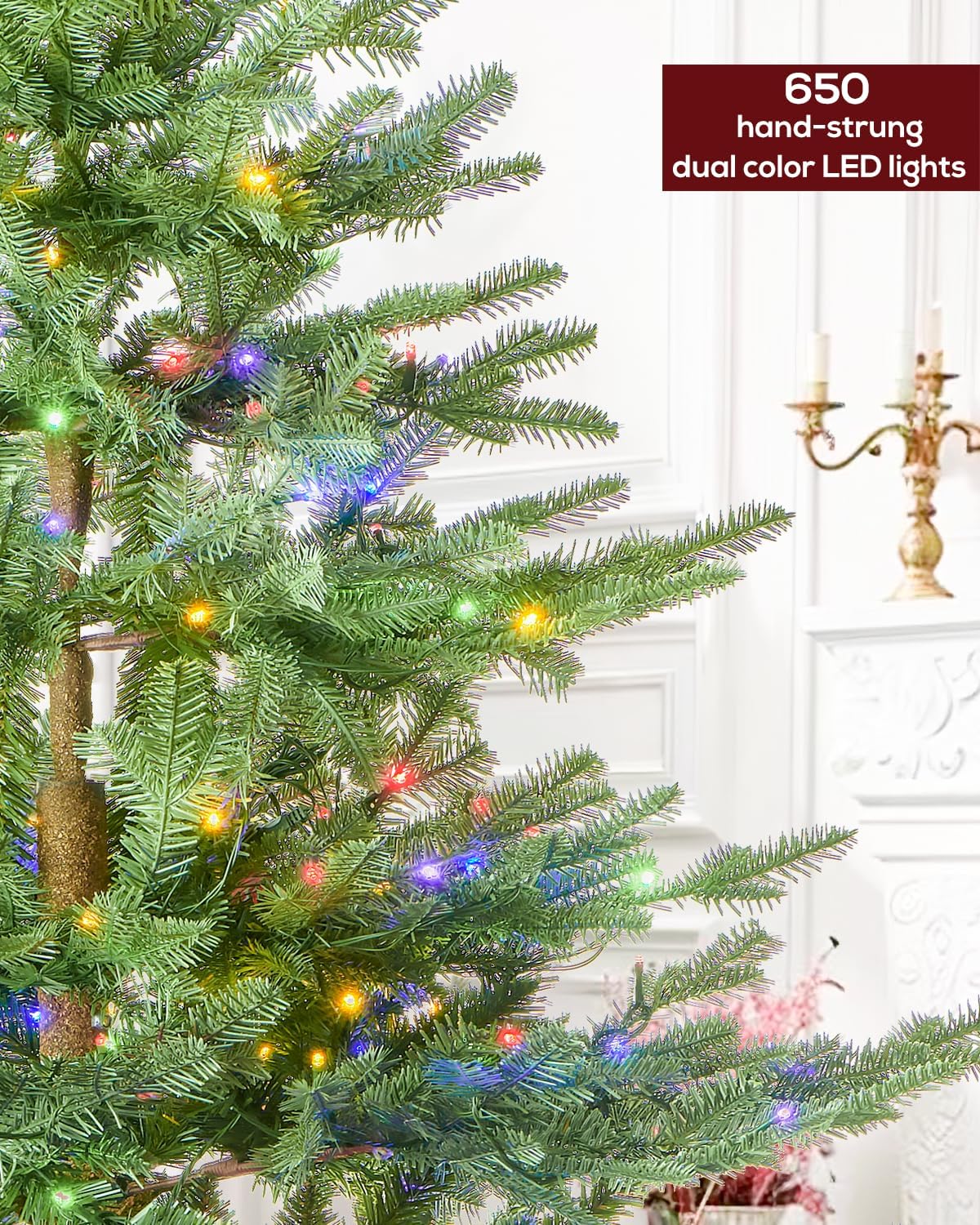 7ft pre-lit christmas tree fir with remote control, close-up detail